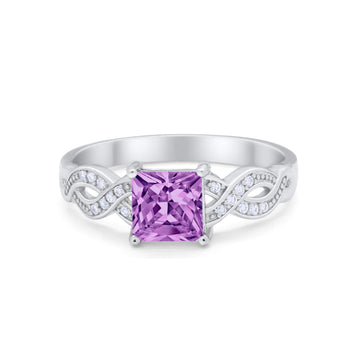 Solitaire Infinity Shank Ring Princess Cut Simulated Lavender CZ 925 Sterling Silver